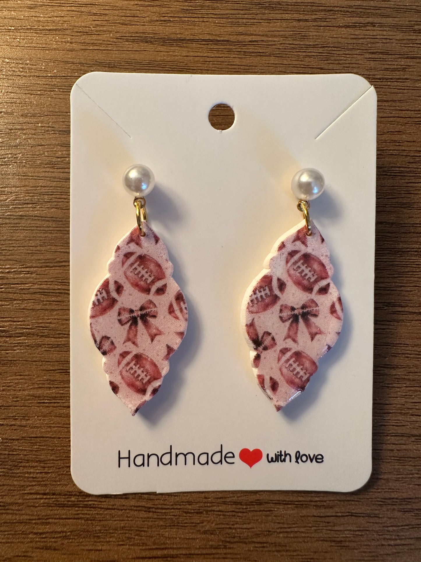 Football Bow and Pearl Dangles