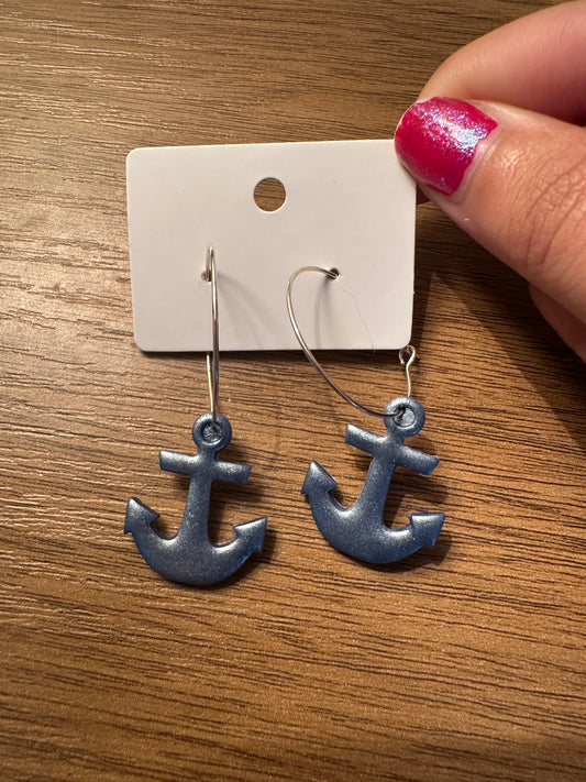 Navy Metallic Anchors on Silver Hoop